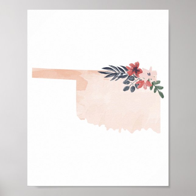 Oklahoma Blommigt Vattenfärgstat Poster (Framsidan)