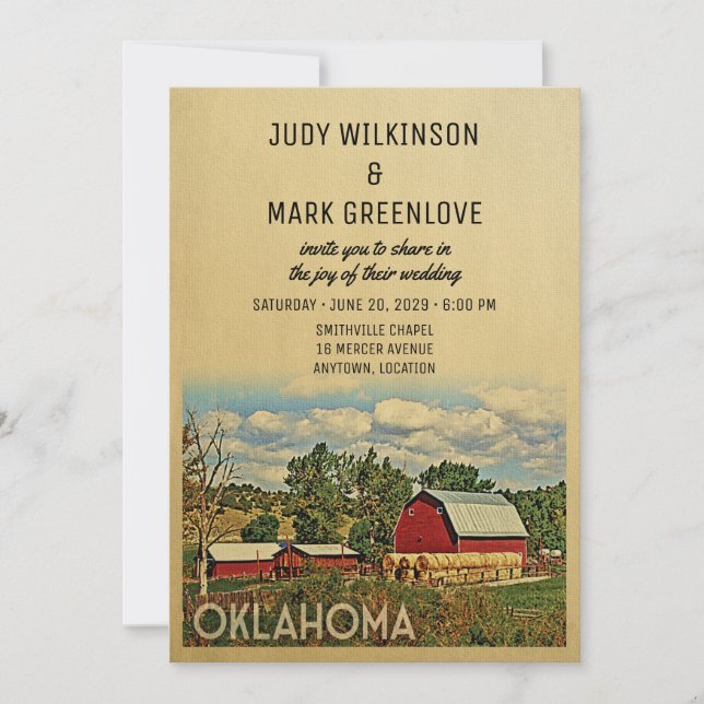 Oklahoma bröllopsinbjudan Farm Barn Rustic Inbjudningar (Framsida)