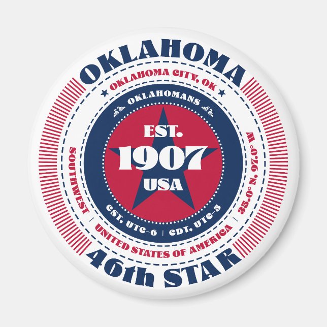 Oklahoma Circle Typography Souvenir Magnet (Framsidan)