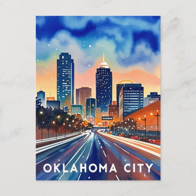 Oklahoma City akvarell horisont Vykort (Framsida)