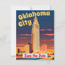 Oklahoma City Art Deco Bröllopsinbjudan Spara Datumet