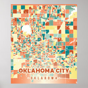 Oklahoma city färgrik karta retro vintage USA Poster