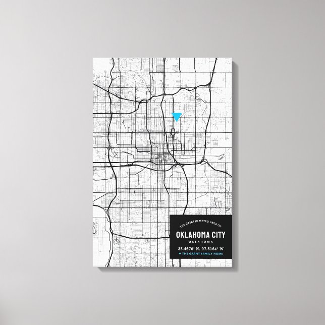Oklahoma City Karta + markera din plats Canvastryck (Framsida)