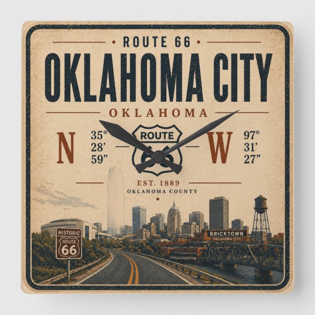 Oklahoma City landmärke längs Route 66 Fyrkantig Klocka (Framsida)