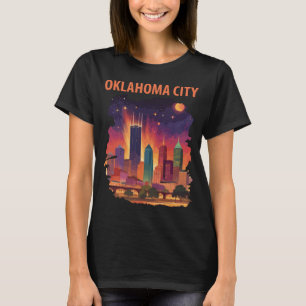 Oklahoma City Neon Siluett Retro Resa T Shirt