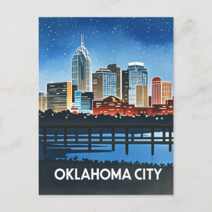 Oklahoma City Night Watercolor Vykort