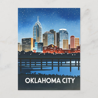 Oklahoma City Night Watercolor Vykort