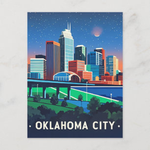 Oklahoma City Night Watercolor Vykort