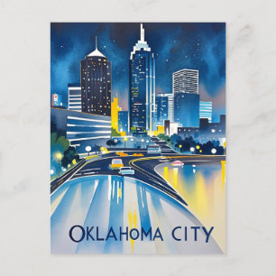 Oklahoma City Night Watercolor Vykort