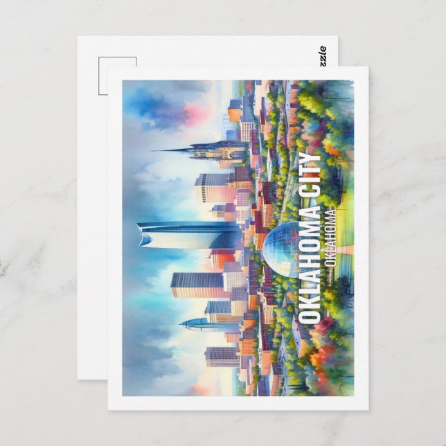 Oklahoma City Oklahoma Berömd Travel vattenfärg Vykort (Fram/baksida)