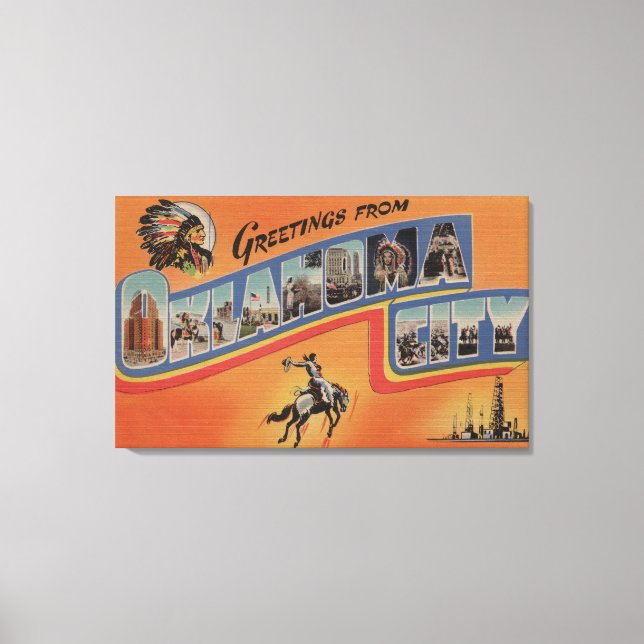 Oklahoma City, Oklahoma - Large Brev Scenes Canvastryck (Framsida)