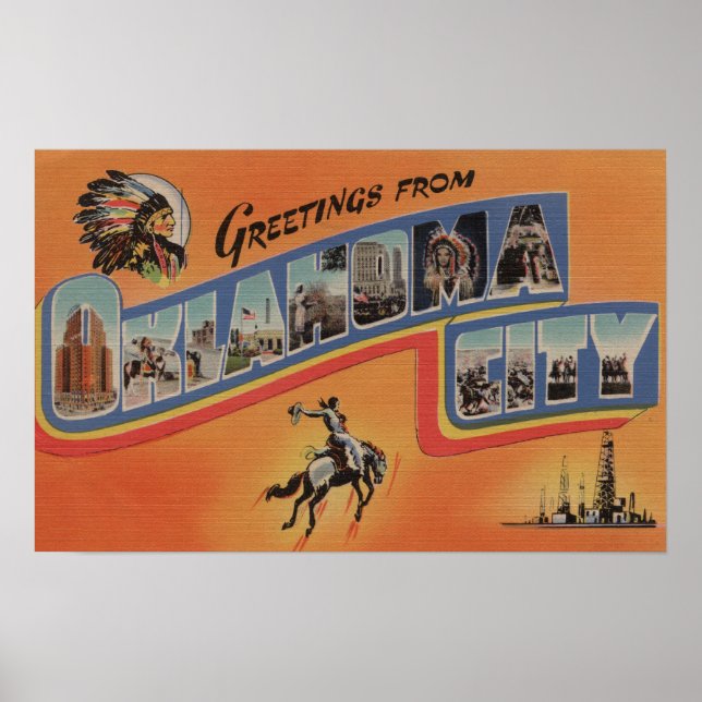 Oklahoma City, Oklahoma - Large Brev Scenes Poster (Framsidan)