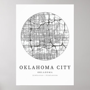 Oklahoma City Oklahoma Street Layout Karta Poster