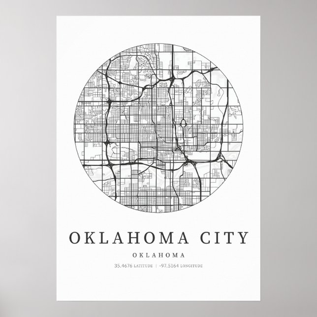 Oklahoma City Oklahoma Street Layout Karta Poster (Framsidan)