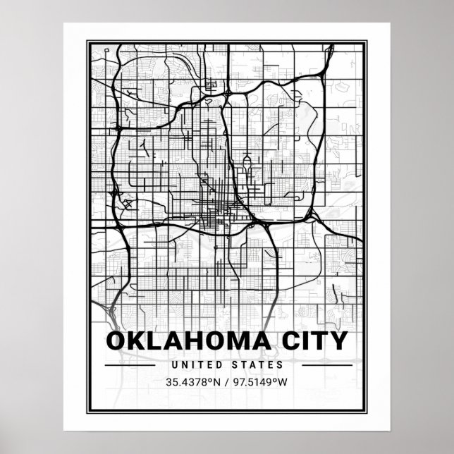 Oklahoma City Oklahoma USA Travel City Karta Poster (Framsidan)