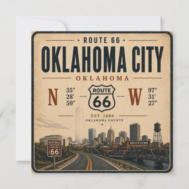 Oklahoma City Route 66 Koordinater Inbjudan (Framsida)