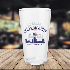 Oklahoma City Skyline Beer Glass with U.S. Flag  Glaskopp