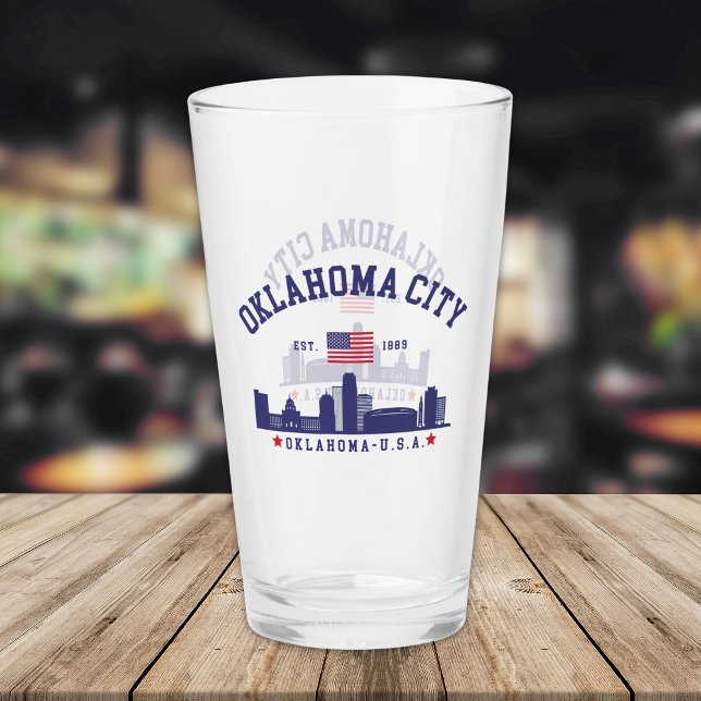 Oklahoma City Skyline Beer Glass with U.S. Flag  Glaskopp (Skapare uppladdad)
