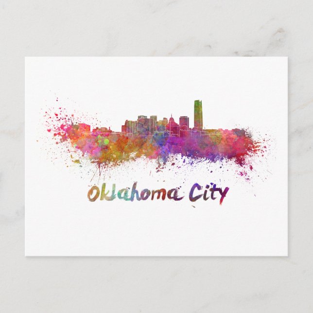 Oklahoma City skyline in watercolor Vykort (Framsida)