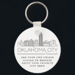 Oklahoma City Stylized Skyline | Anpassningsbar Sl Nyckelring<br><div class="desc">En unik nyckelring som representerar den vackra staden Oklahoma City. Den här nyckelkedjan har en stiliserad illustration av stadens unika skylt med namn under. Under staden är namn en plats för din unika slogan eller påstående om din favoritstad.</div>
