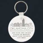 Oklahoma City Stylized Skyline | Anpassningsbar Sl Nyckelring<br><div class="desc">En unik nyckelring som representerar den vackra staden Oklahoma City. Den här nyckelkedjan har en stiliserad illustration av stadens unika skylt med namn under. Under staden är namn en plats för din unika slogan eller påstående om din favoritstad.</div>