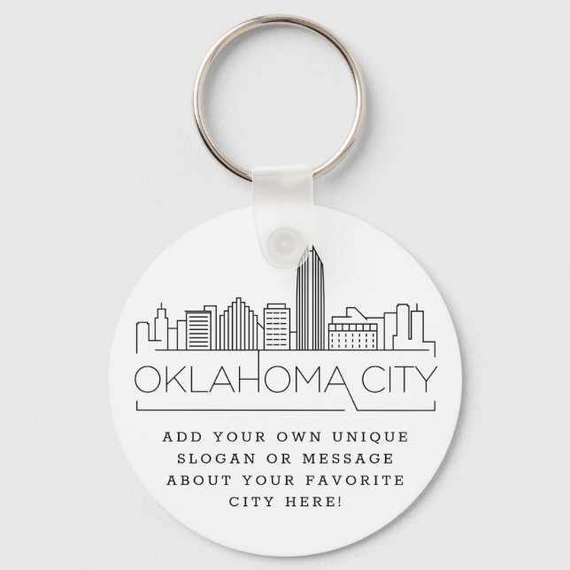 Oklahoma City Stylized Skyline | Anpassningsbar Sl Nyckelring (Framsida)