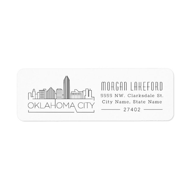 Oklahoma City Stylized Skyline | Returadress Etikett (Framsidan)