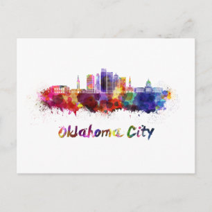 Oklahoma City V2 skyline i vattenfärg Vykort