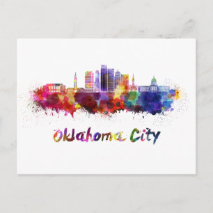 Oklahoma City V2 skyline i vattenfärg Vykort