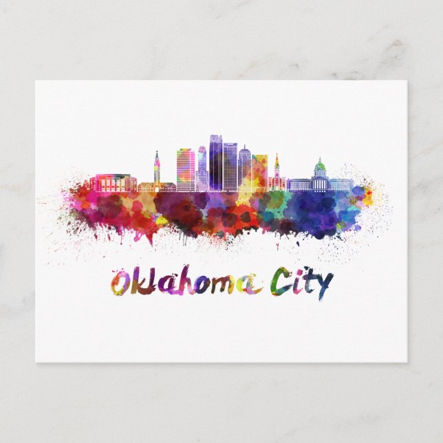 Oklahoma City V2 skyline i vattenfärg Vykort (Framsida)