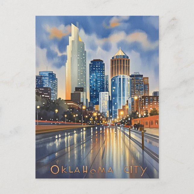 Oklahoma City vatten färg skyline Vykort (Framsida)
