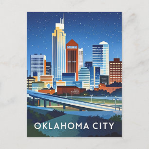 Oklahoma City vatten färg skyline Vykort