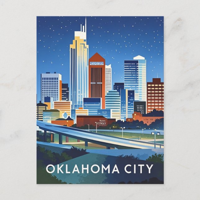 Oklahoma City vatten färg skyline Vykort (Framsida)
