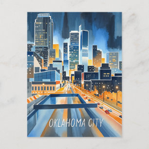 Oklahoma City vatten färg skyline Vykort