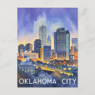 Oklahoma City vatten färg skyline Vykort