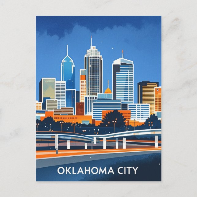 Oklahoma City vatten färg skyline Vykort (Framsida)