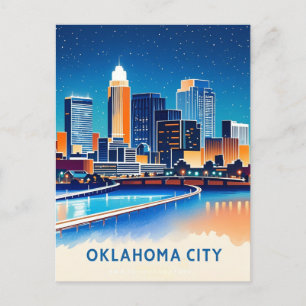 Oklahoma City vatten färg skyline Vykort