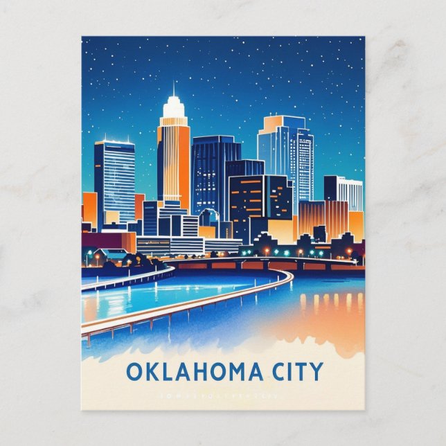 Oklahoma City vatten färg skyline Vykort (Framsida)