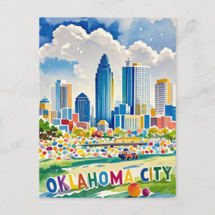 Oklahoma City vatten färg skyline Vykort