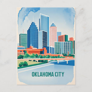 Oklahoma City vatten färg skyline Vykort