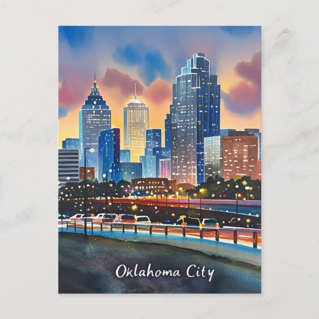 Oklahoma City vatten färg skyline Vykort (Framsida)