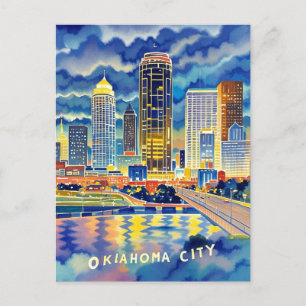 Oklahoma City vatten färg skyline Vykort
