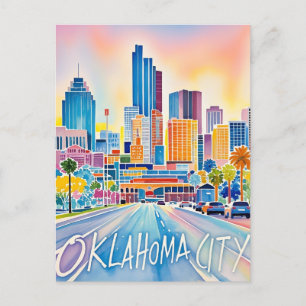 Oklahoma City vatten färg skyline Vykort
