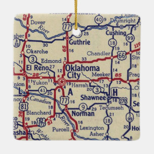 Oklahoma City Vintage Karta Julgransprydnad Keramik