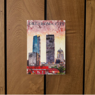 Oklahoma City Watercolor Skyline Painting Vykort