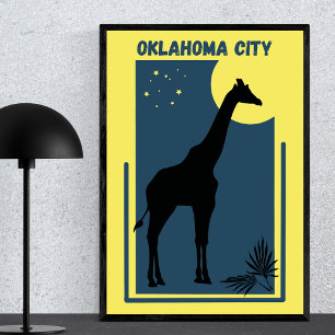 Oklahoma City Zoo Park Vintage Giraffe Gult Blue Poster