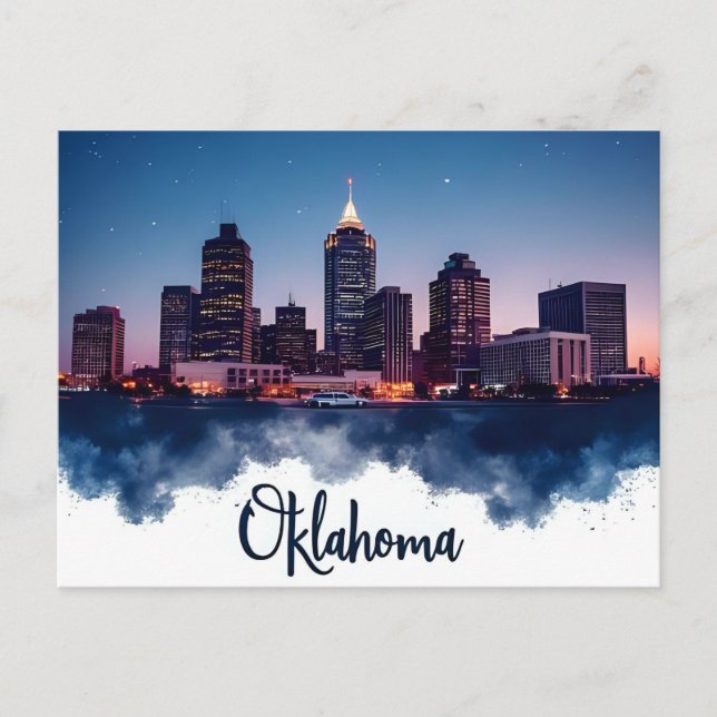 Oklahoma Citys siluett om natten | Modern stadsbil Vykort (Framsida)