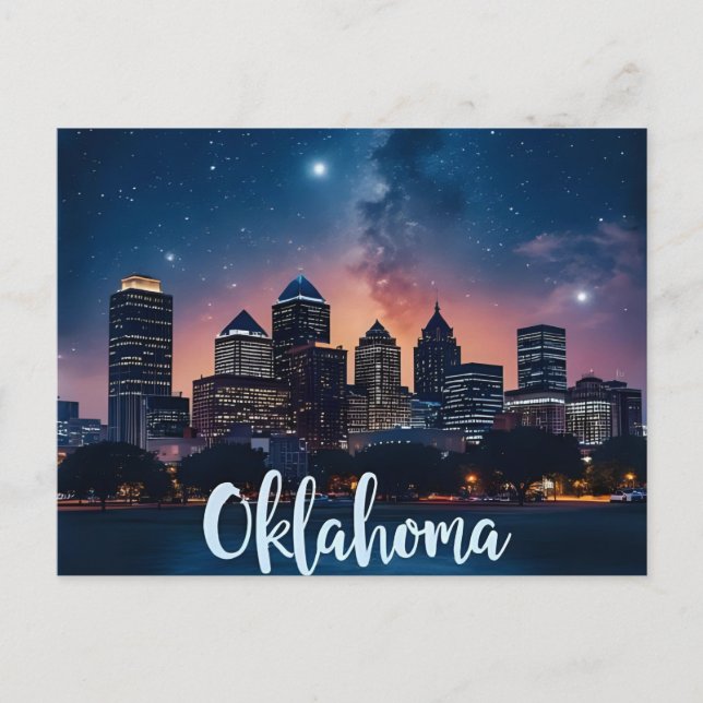 Oklahoma Citys siluett om natten | Modern stadsbil Vykort (Framsida)
