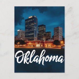 Oklahoma Citys siluett om natten Modern stadsbil Vykort
