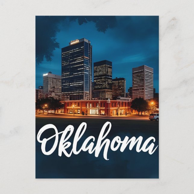 Oklahoma Citys siluett om natten | Modern stadsbil Vykort (Framsida)